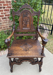 Antique French Carved Oak Breton Brittany Fireside Chair Desk Entry Hall Bench