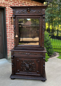 Antique French Bookcase Hunt Cabinet Display Buffet Black Forest Oak 19th C