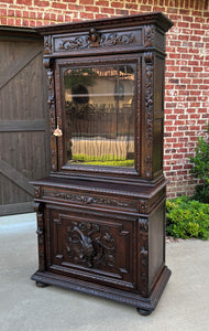 Antique French Bookcase Hunt Cabinet Display Buffet Black Forest Oak 19th C