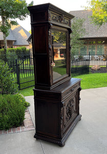 Antique French Bookcase Hunt Cabinet Display Buffet Black Forest Oak 19th C