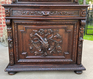 Antique French Bookcase Hunt Cabinet Display Buffet Black Forest Oak 19th C