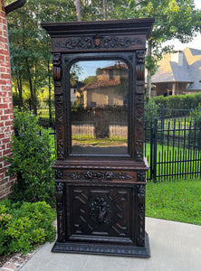 Antique French Bookcase HUNT Cabinet Display Buffet Oak Slim Profile 19th C