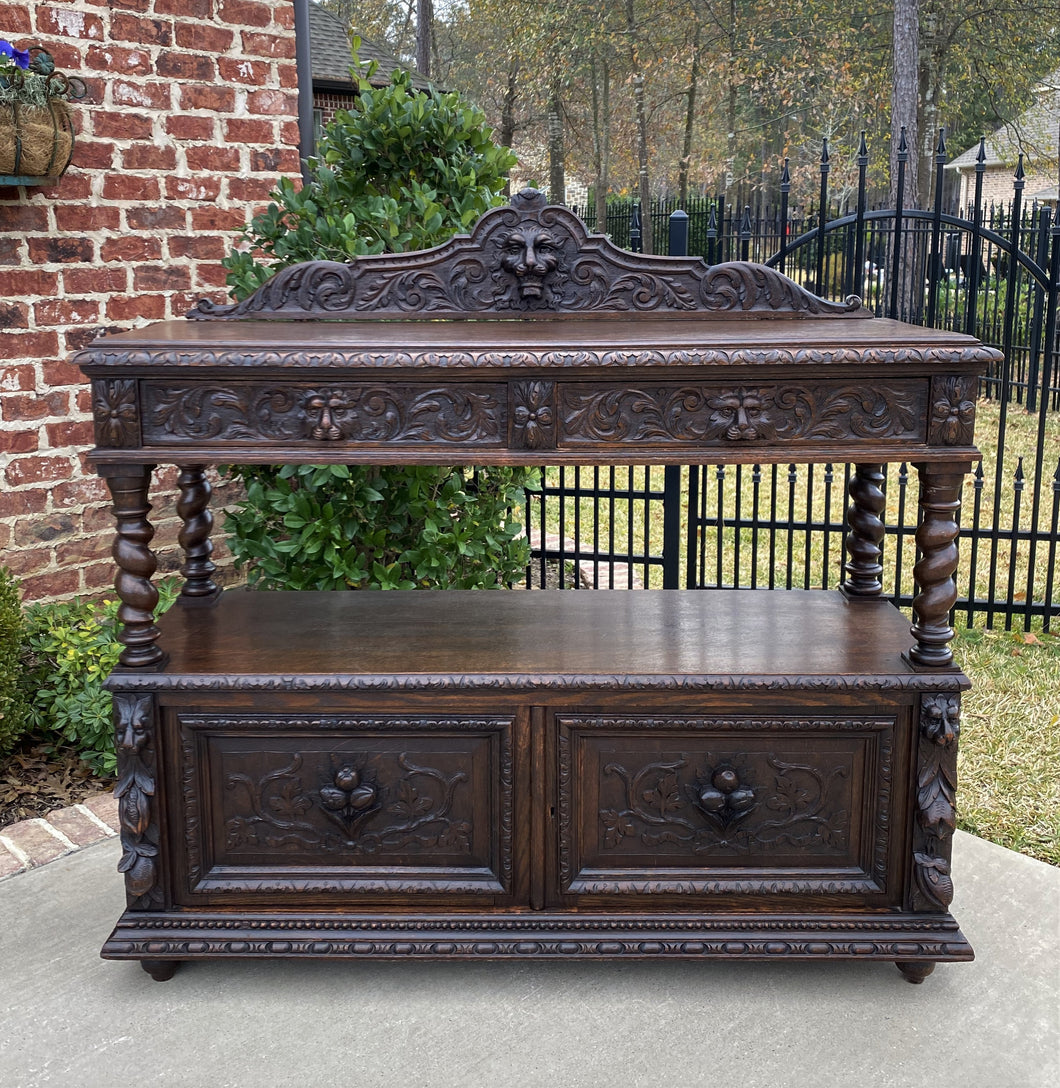 Antique English Oak Sideboard Buffet Server Cabinet GOTHIC Barley Twist Bookcase