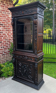 Antique French Bookcase HUNT Cabinet Display Buffet Oak Slim Profile 19th C