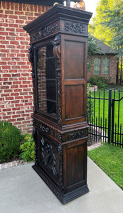 Antique French Bookcase HUNT Cabinet Display Buffet Oak Slim Profile 19th C