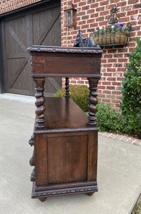 Antique English Oak Sideboard Buffet Server Cabinet GOTHIC Barley Twist Bookcase