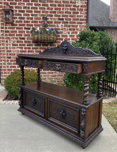 Antique English Oak Sideboard Buffet Server Cabinet GOTHIC Barley Twist Bookcase