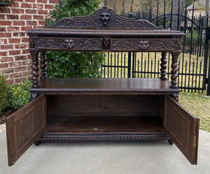 Antique English Oak Sideboard Buffet Server Cabinet GOTHIC Barley Twist Bookcase