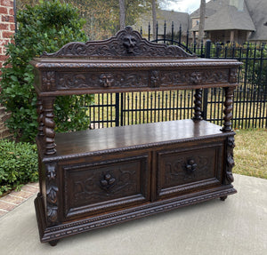 Antique English Oak Sideboard Buffet Server Cabinet GOTHIC Barley Twist Bookcase