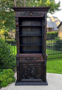 Antique French Bookcase HUNT Cabinet Display Buffet Oak Slim Profile 19th C