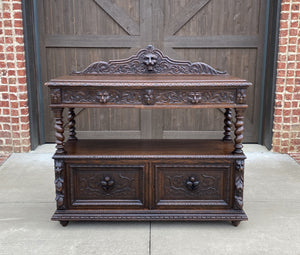 Antique English Oak Sideboard Buffet Server Cabinet GOTHIC Barley Twist Bookcase