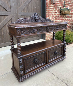 Antique English Oak Sideboard Buffet Server Cabinet GOTHIC Barley Twist Bookcase