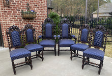 Load image into Gallery viewer, Antique French Chairs Barley Twist Hunt Set of 6 Blue Upholstery Black Forest