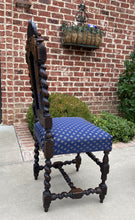 Load image into Gallery viewer, Antique French Chairs Barley Twist Hunt Set of 6 Blue Upholstery Black Forest