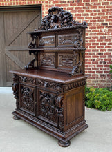 Load image into Gallery viewer, Antique French Server Buffet Sideboard Cabinet Oak Renaissance Dogs Birds Lions