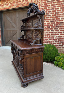 Antique French Server Buffet Sideboard Cabinet Oak Renaissance Dogs Birds Lions