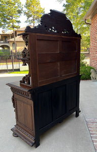 Antique French Server Buffet Sideboard Cabinet Oak Renaissance Dogs Birds Lions