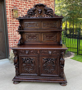 Antique French Server Buffet Sideboard Cabinet Oak Renaissance Dogs Birds Lions