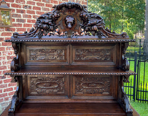 Antique French Server Buffet Sideboard Cabinet Oak Renaissance Dogs Birds Lions