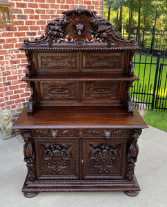 Antique French Server Buffet Sideboard Cabinet Oak Renaissance Dogs Birds Lions