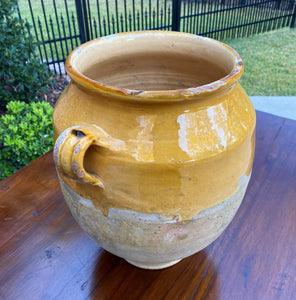 Antique French Confit Pot LARGE Gold Yellow Glazed Pottery Jar Earthenware #1