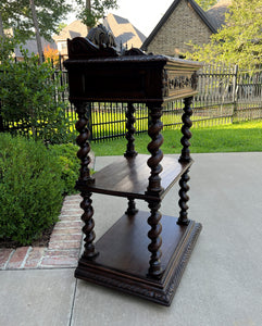 Tall Antique French Server Pedestal Barley Twist Nightstand End Table Drawer Oak