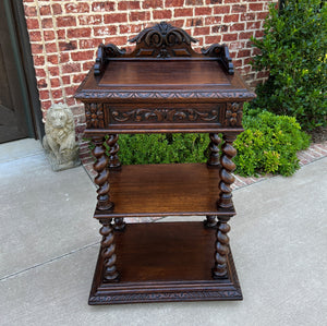 Tall Antique French Server Pedestal Barley Twist Nightstand End Table Drawer Oak