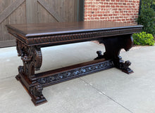 Load image into Gallery viewer, Antique French Desk Conference Table with Drawers Oak Renaissance Revival Dogs