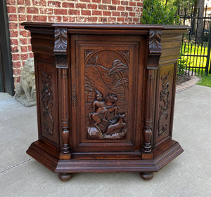 Antique French Corner Cabinet Cupboard Canted Corners Renaissance Oak 19th C