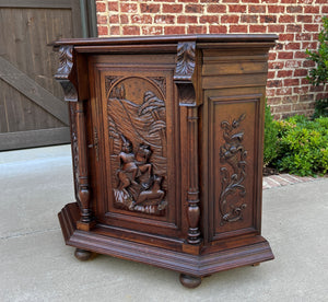 Antique French Corner Cabinet Cupboard Canted Corners Renaissance Oak 19th C