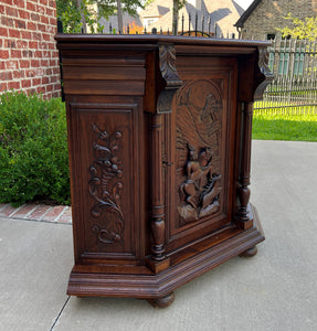 Antique French Corner Cabinet Cupboard Canted Corners Renaissance Oak 19th C