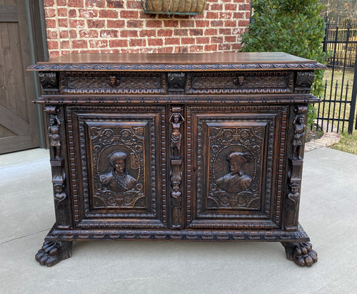 Antique French Sideboard Server Buffet Cabinet Gothic Renaissance Oak 19th C