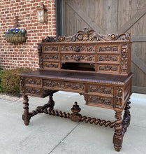 Load image into Gallery viewer, Antique French Barley Twist Desk Renaissance Revival Oak Office Library Desk