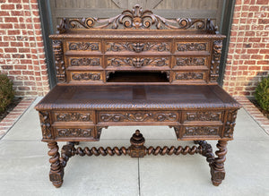 Antique French Barley Twist Desk Renaissance Revival Oak Office Library Desk