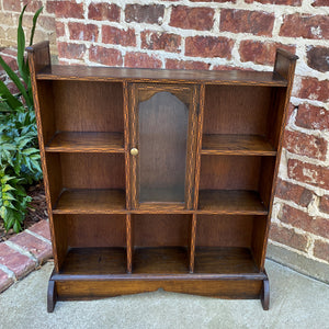 Antique English Oak Display Shelf Cabinet Bookcase Freestanding Inlaid c. 1900