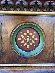 Antique French Pedestal Plant Stand Display Table Gilt Floral Medallion Oak 18 C
