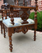 Load image into Gallery viewer, Antique French Arm Chairs PAIR Cherubs Angels Carved Walnut Blue Upholstery