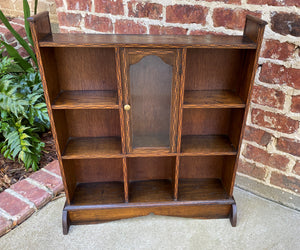 Antique English Oak Display Shelf Cabinet Bookcase Freestanding Inlaid c. 1900