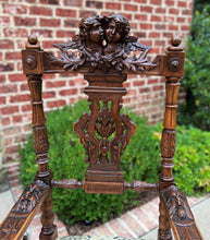 Load image into Gallery viewer, Antique French Arm Chairs PAIR Cherubs Angels Carved Walnut Blue Upholstery