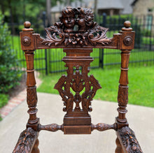 Load image into Gallery viewer, Antique French Arm Chairs PAIR Cherubs Angels Carved Walnut Blue Upholstery