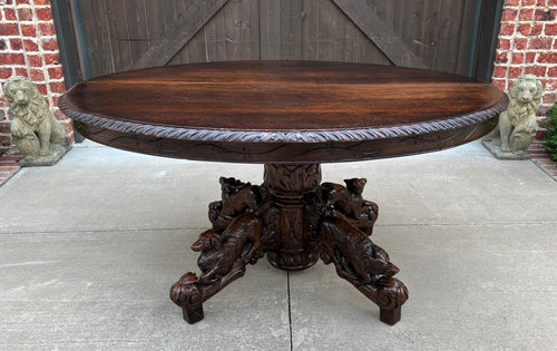 Antique French OVAL Dining Library Table Pedestal BLACK FOREST Hunt Table 19th C