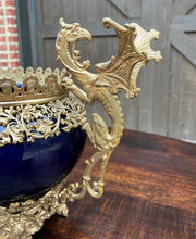 Load image into Gallery viewer, Antique French Bronze Planter Cache Pot Jardiniere Vase Bowl Cobalt Indigo Blue