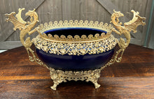 Load image into Gallery viewer, Antique French Bronze Planter Cache Pot Jardiniere Vase Bowl Cobalt Indigo Blue