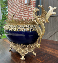 Load image into Gallery viewer, Antique French Bronze Planter Cache Pot Jardiniere Vase Bowl Cobalt Indigo Blue