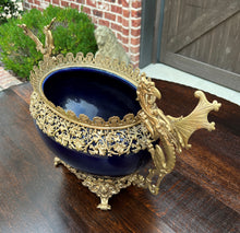 Load image into Gallery viewer, Antique French Bronze Planter Cache Pot Jardiniere Vase Bowl Cobalt Indigo Blue