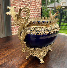 Load image into Gallery viewer, Antique French Bronze Planter Cache Pot Jardiniere Vase Bowl Cobalt Indigo Blue