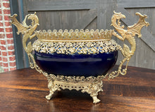 Load image into Gallery viewer, Antique French Bronze Planter Cache Pot Jardiniere Vase Bowl Cobalt Indigo Blue