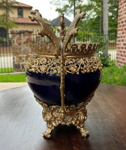 Load image into Gallery viewer, Antique French Bronze Planter Cache Pot Jardiniere Vase Bowl Cobalt Indigo Blue