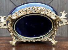 Load image into Gallery viewer, Antique French Bronze Planter Cache Pot Jardiniere Vase Bowl Cobalt Indigo Blue