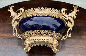 Antique French Bronze Planter Cache Pot Jardiniere Vase Bowl Cobalt Indigo Blue